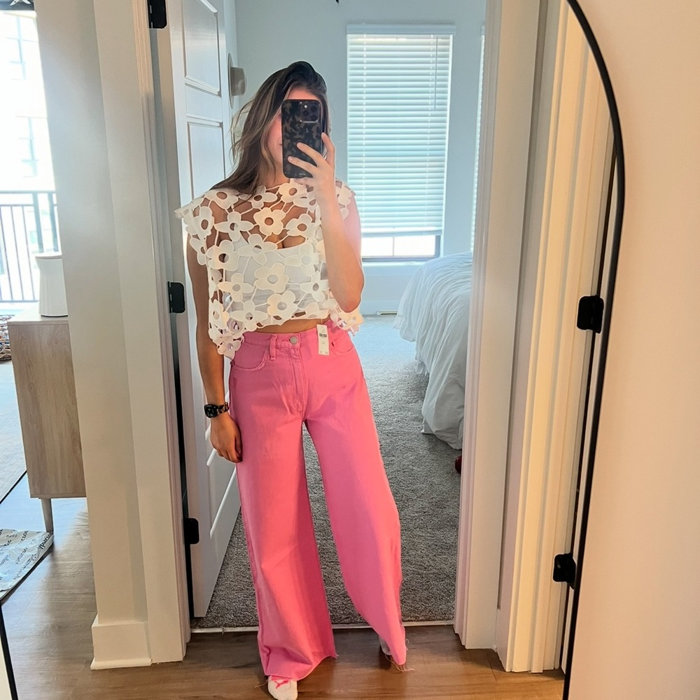 pink wide leg jeans